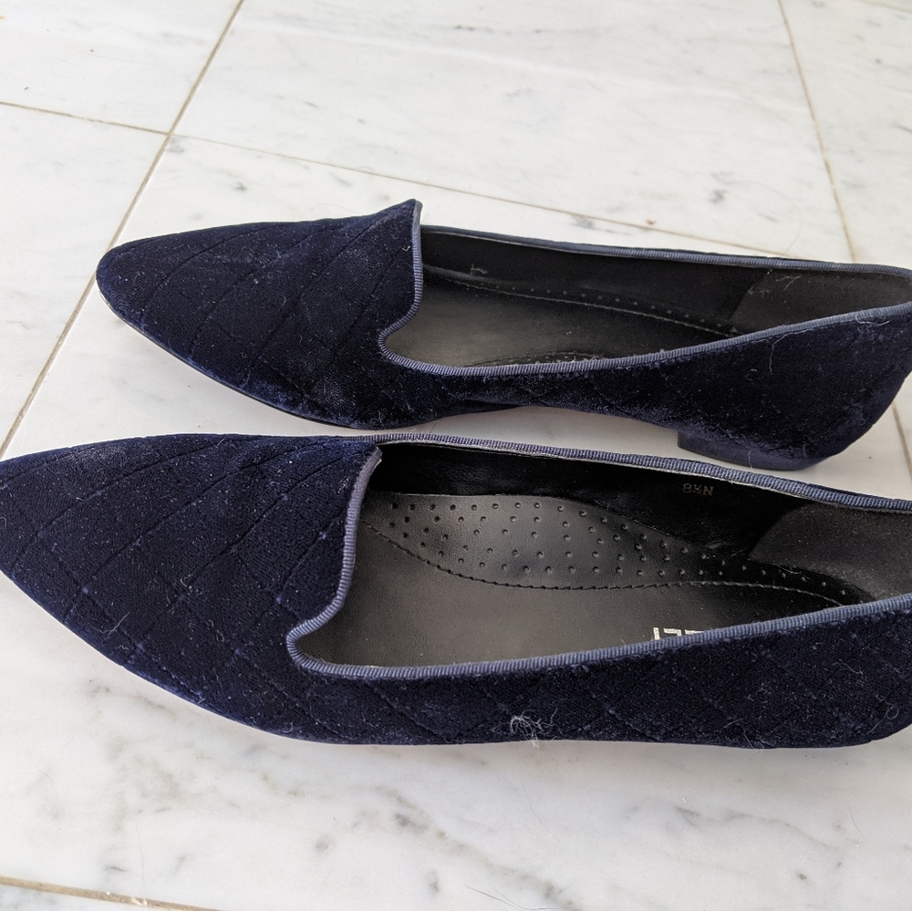 deep navy velvet flats